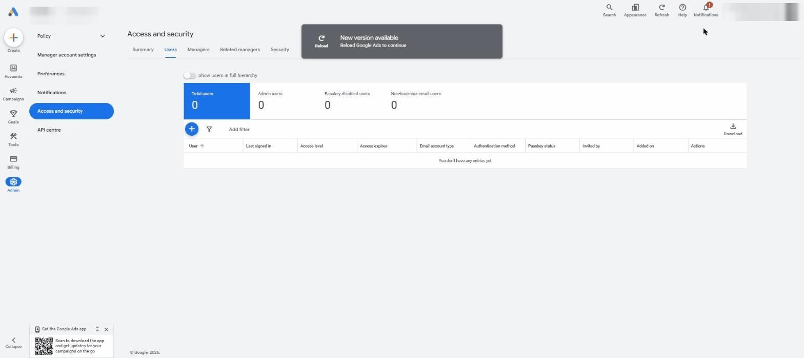 Open Access and security screenshot