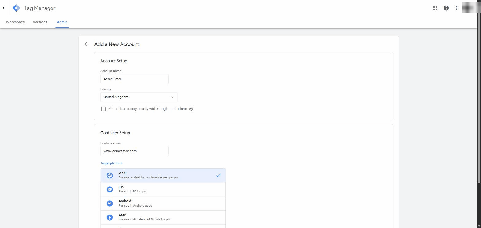 Name account + container screenshot