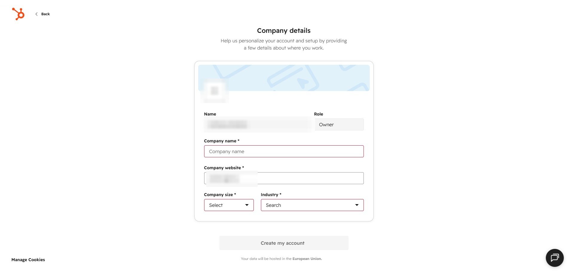 Create a free account screenshot