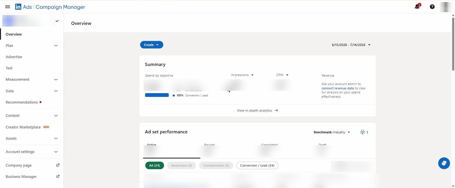 Open your ad account screenshot