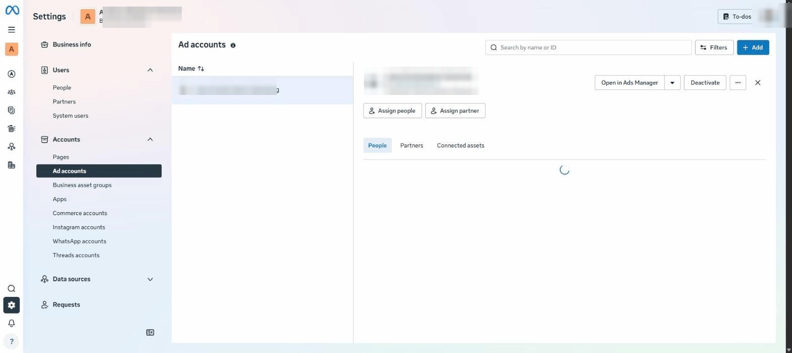 Open Business settings → Ad accounts screenshot
