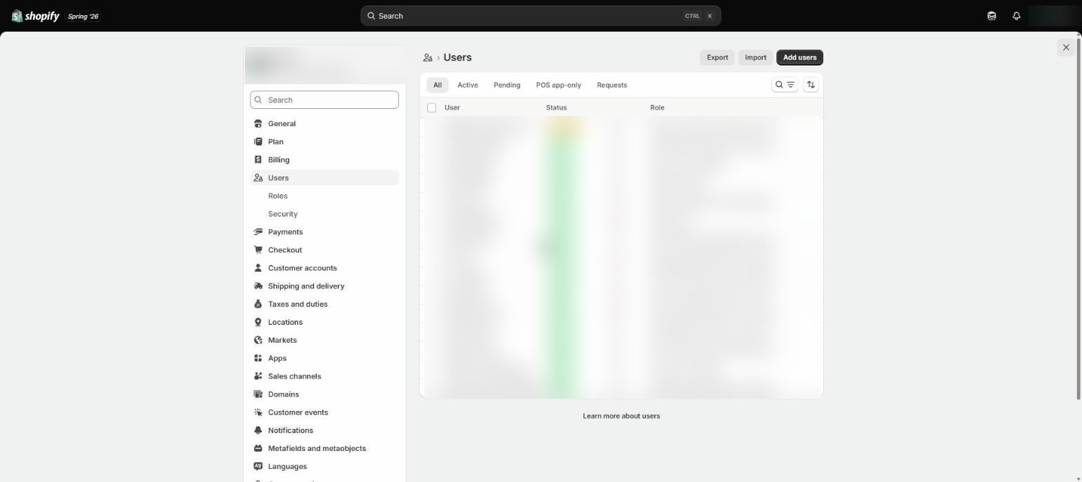 Open Users settings screenshot